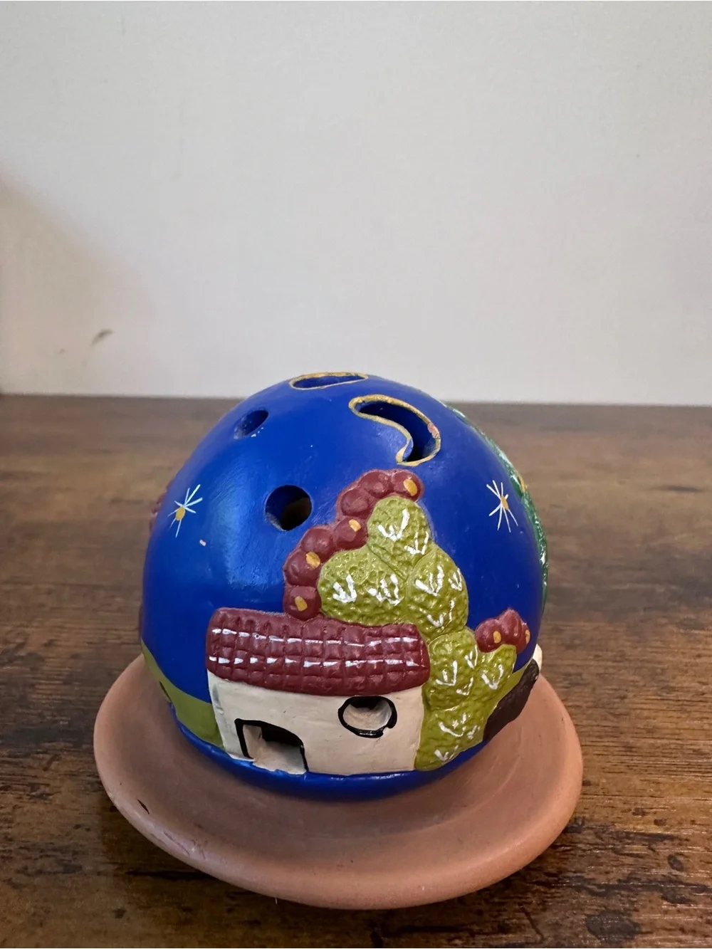 Peruvian Clay Nativity Scene Candle Holder Terracotta Dome Folk‎ Art Christmas